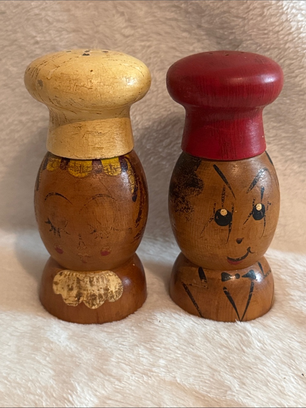 Vintage Mid Century Woodpecker Woodenware Chef Salt Pepper Shakers Japan 1950s